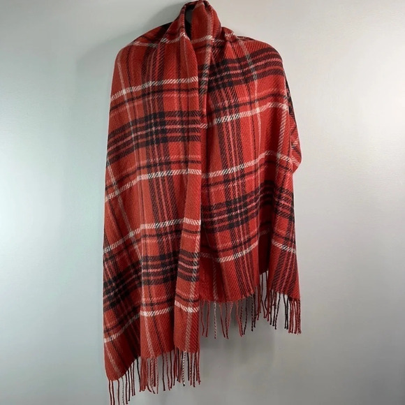 STEVE MADDEN Rusty Berry Plaid Fringed Rectangular Blanket Scarf Soft Fuzzy OS - Picture 4 of 9